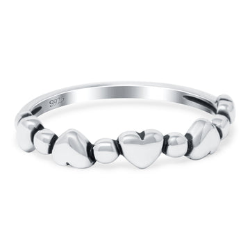 Dots and Hearts Band Oxidized Solid 925 Sterling Silver Thumb Ring (3.5mm)
